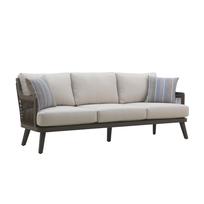 Canapé d'extérieur Geny, 2 coussins décoratifs, tissé en osier gris, 81 pouces