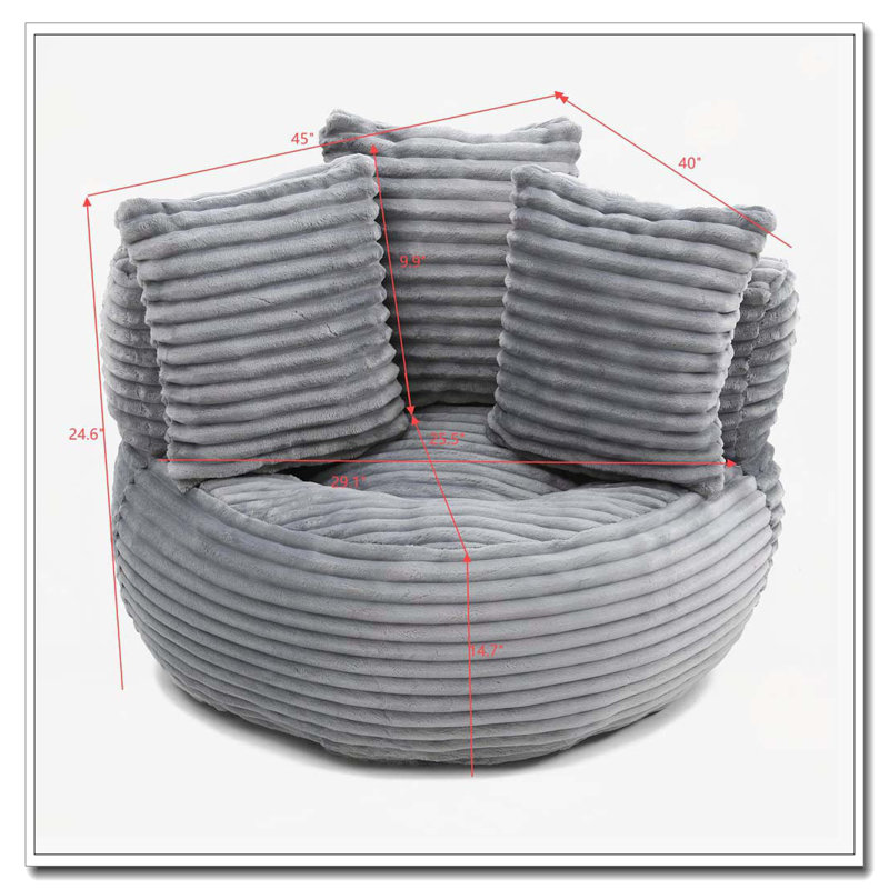 Grande chaise en velours côtelé avec bourre, Gris