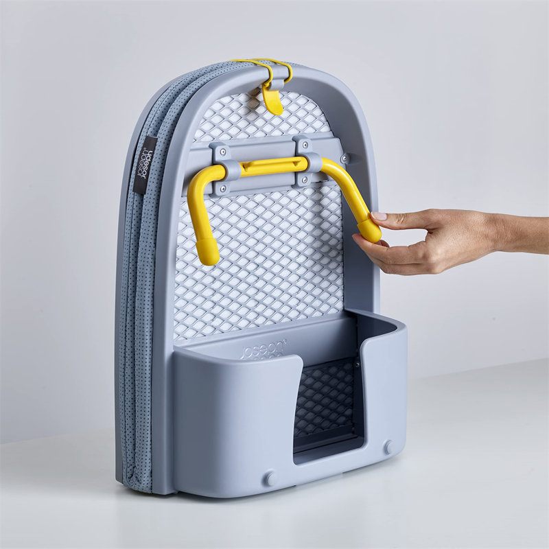 Compact Grey and Yellow Folding Tabletop Ironing Board with Iron Holder