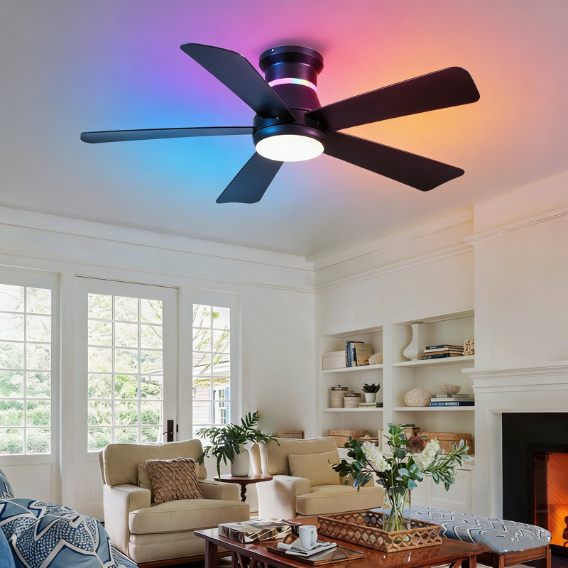 46" 5-blade Ceiling Fan With Led Light Kit And Remote Control, Black, 46"