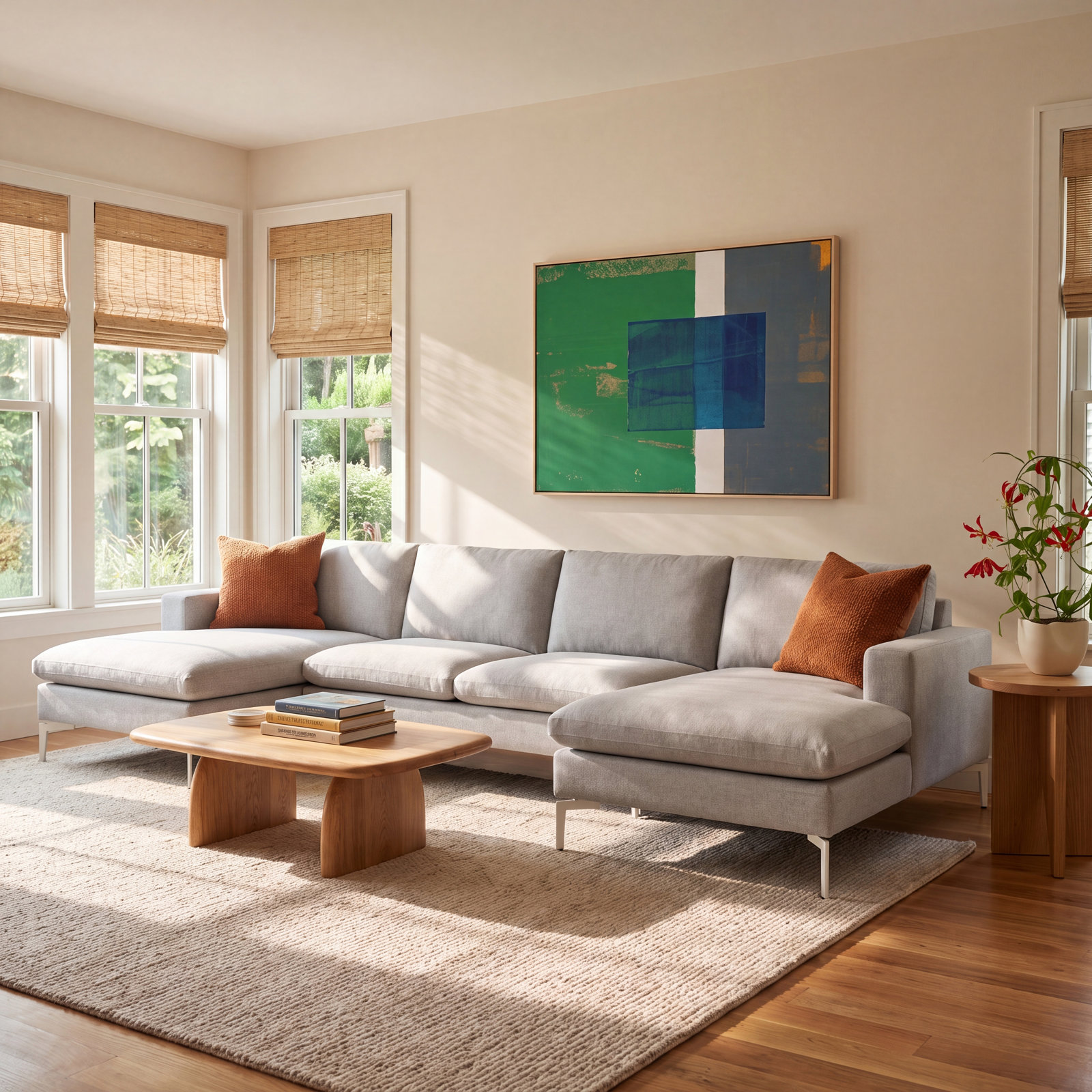 New Standard Upholstered Chaise U-Sectional, Maharam Mode in Intaglio Crossweave, White