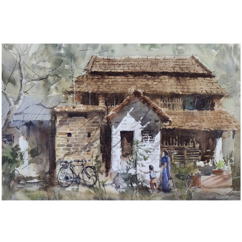 Maison de village | Peinture à l'aquarelle en vrac | Par Achintya Hazra
