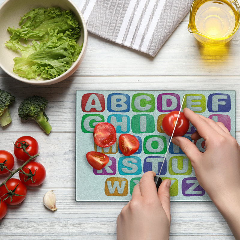 Ambesonne Letter Tempered Glass Cutting Board Colourful Alphabet Set Multicolor