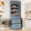 Armoire de cuisine autoportante grise avec faux marbre, hauteur de 83,7 pouces, 5 tiroirs de rangement et grande tablette ajustable-2070450830