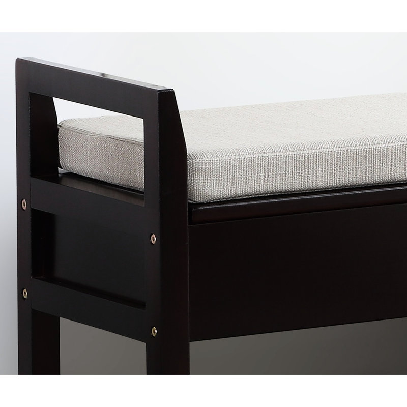 Shoe Bench With Beige Upholstered Storage Seat Comfortable Cushioned Seats