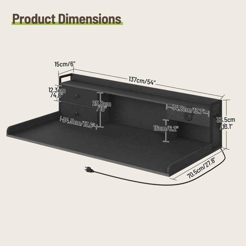 2-Titer Washer Dryer Countertop With Charging Station and Drawer, 54" W X 27.8" D Laundry Countertop With Hooks and Non-slip Pads