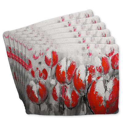 Abstract Red Tulips Braided Polyester Kibbe Set of 6
