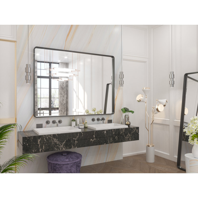 Miroir d'appoint Tyro, 48 po x 36 po, Noir mat, Rectangulaire