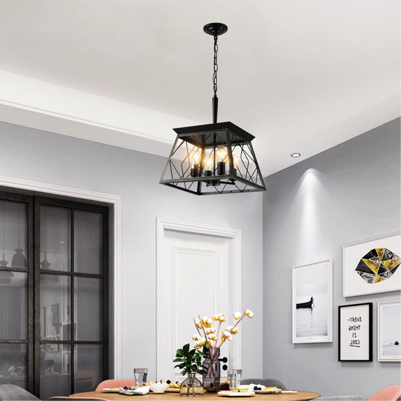 Doré noir 4 - rétro - luminaire antique pour la salle à manger de cuisine avec style de chaîne réglable, Noir doré