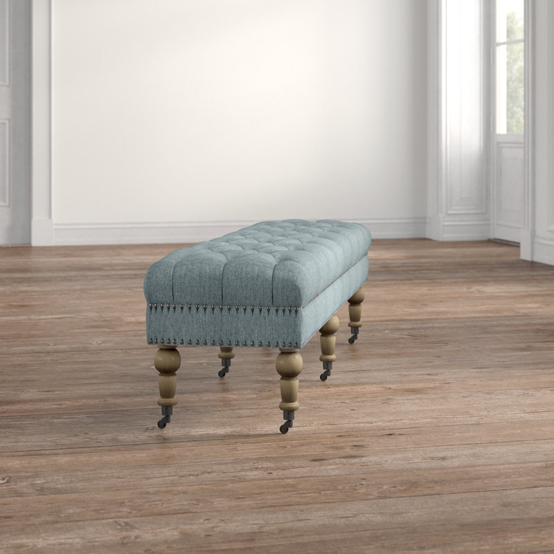 Athylene Linen Upholstered Bench, 17.75" H x 62" W x 19.75" D, Blue