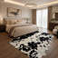 Tapis hexagonal noir en cuir de vache blanc, tapis en cuir patchwork-2089086748