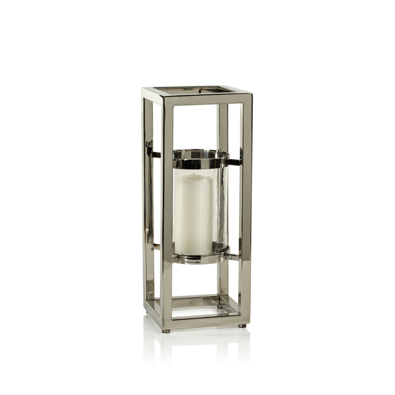 Elegant Polished Nickel Glass Hurricane Candle Lantern, 18" Height