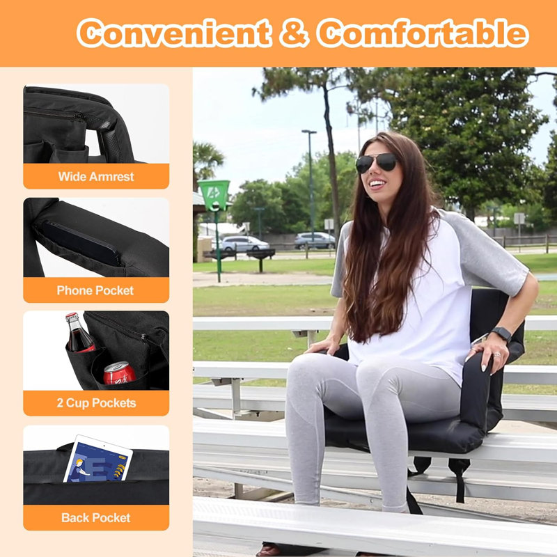 Temi Reclining Stadium Seat with Cushions, Black, 2