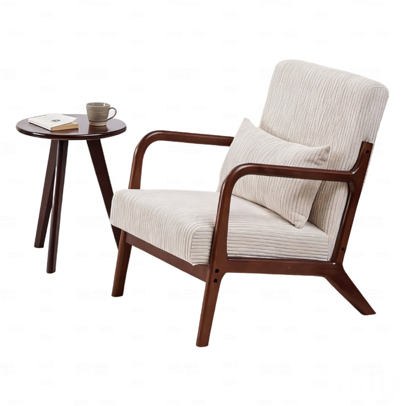 Mid-Century Accent Chair & Coffee Table Set, Beige, Walnut