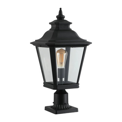 Lampadaire d'extérieur 21 po, éclairage en aluminium noir câblé avec support en verre trempé pour allée de patio