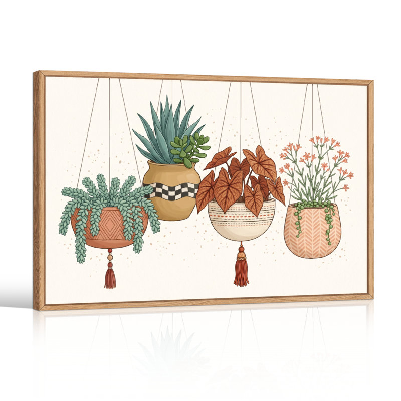 Ensemble de 1 tableau sur toile représentant des plantes suspendues, 36"H x 48"W, Natural