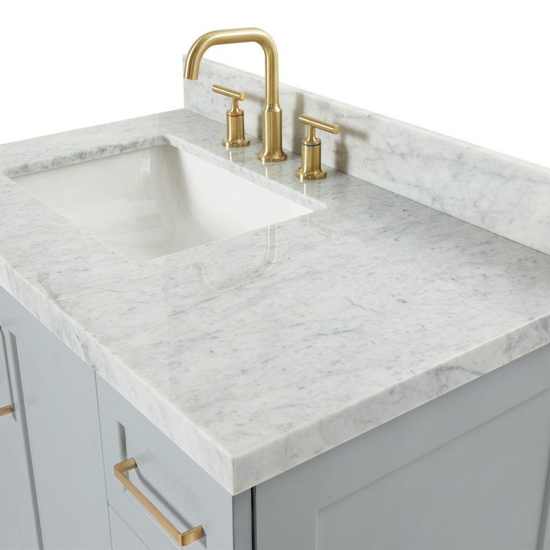 ARIEL TAYLOR 37 IN LEFT OFFSET RECTANGLE SINK VANITY, Gray, Rectangle, Left 
