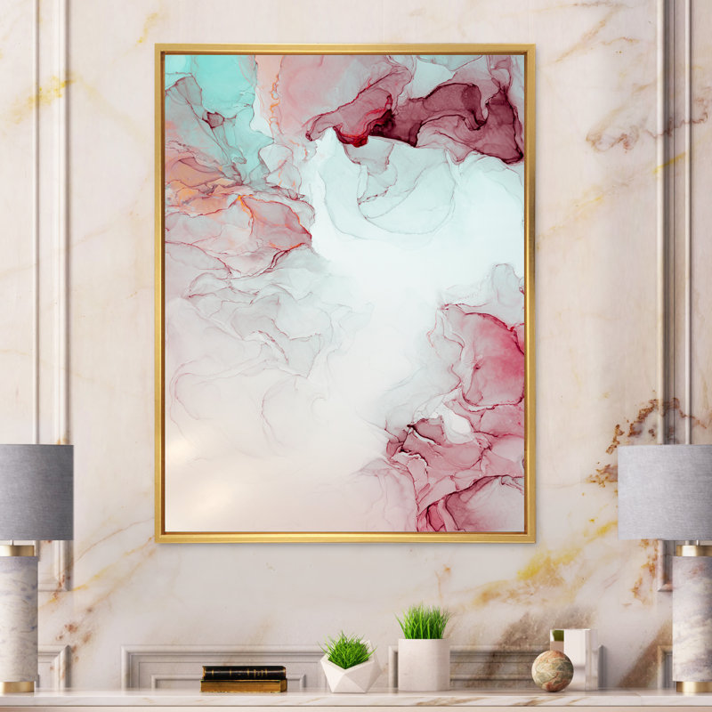 Marbre gris et rose, ondulations d'art II - reproduction d'art moderne sur toile, H 44 po x l 34 po x P 1 po