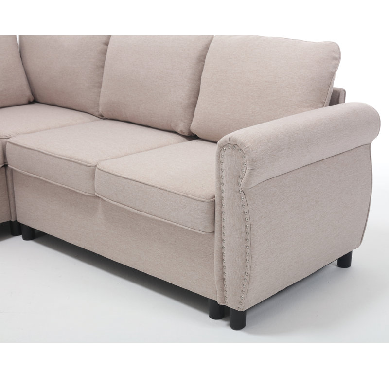 Modular Sectional Sofa Set with Convertible L - Shaped Design, Reversible Rolled Arms and Soft Linen Upholstery for Ultimate Comfort and Flexibility