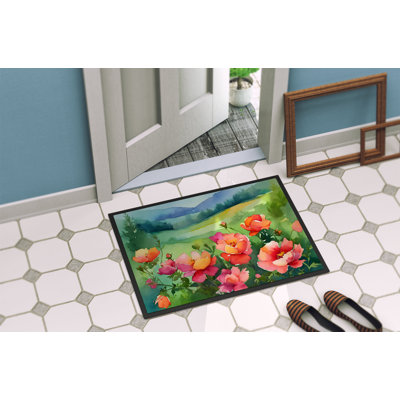 Iowa Wild Prairie Roses in Watercolor Doormat