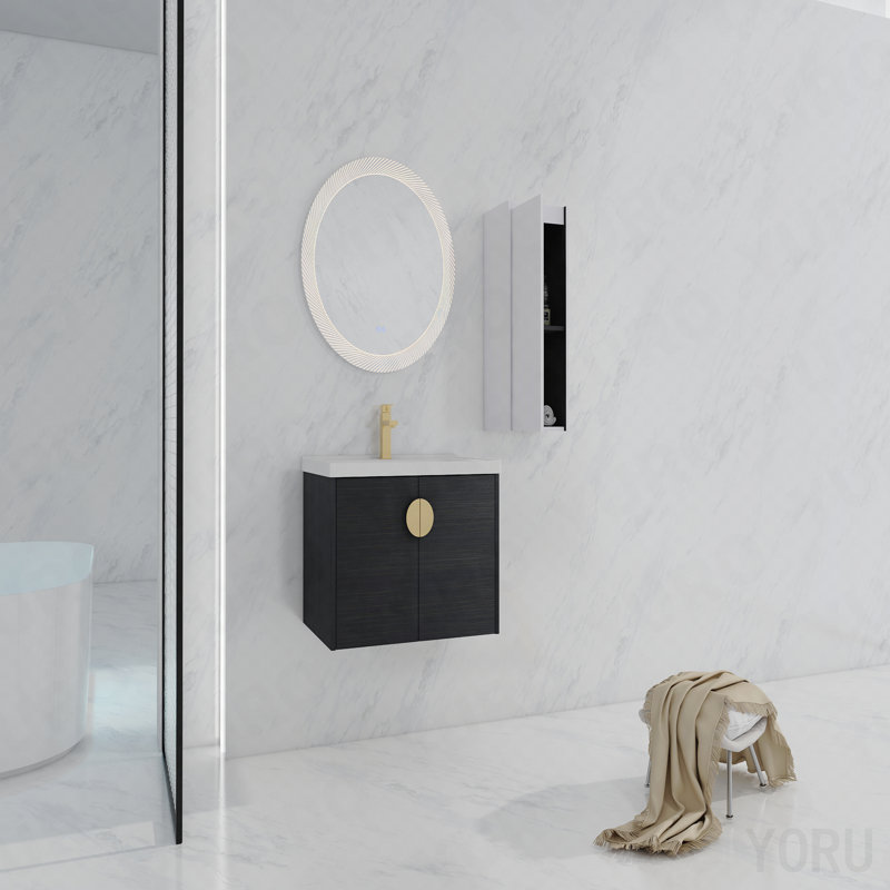 Meuble-lavabo mural 28 po avec lavabo en céramique et armoire latérale 28 po, 20.7" H x 27.8" W x 18.5" D