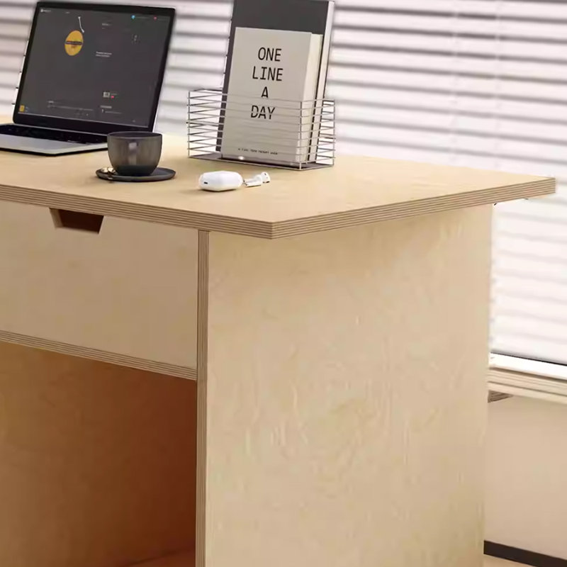 Light brown durable artificial board computer desk, 29.52" H x 70.86" W x 25.59" D