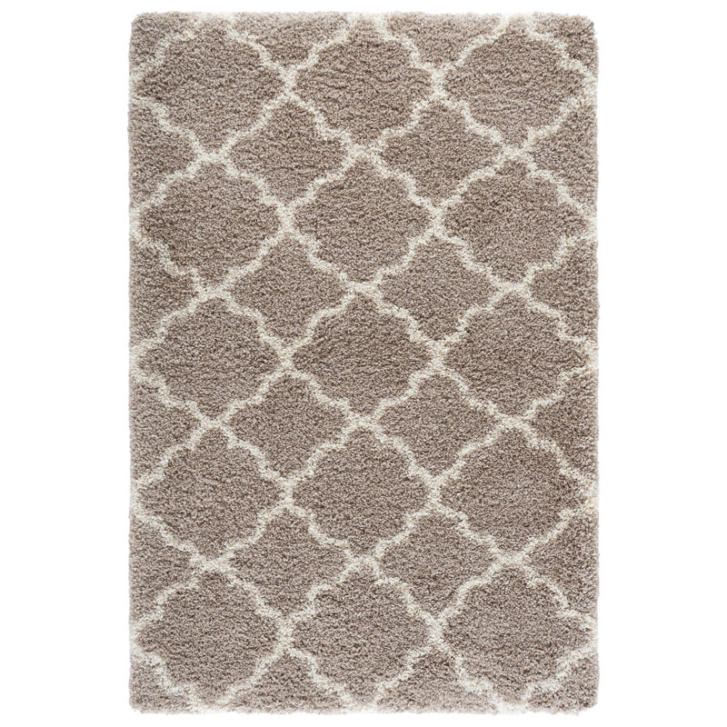 Tapis à motif géométrique Bonaire, Rectangle 4 pi x 6 pi, Gris clair / ivoire