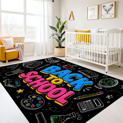 10 x 14 enfants apprenant les tapis tapis lavables pour la salle de classe, la rentrée scolaire Typographie colorée des éléments de l'école