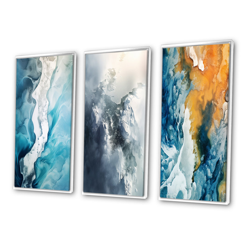 «Vue aérienne du paysage du glacier arctique», 3 pièces, Cadre flottant blanc, H 36 po x l 20 po