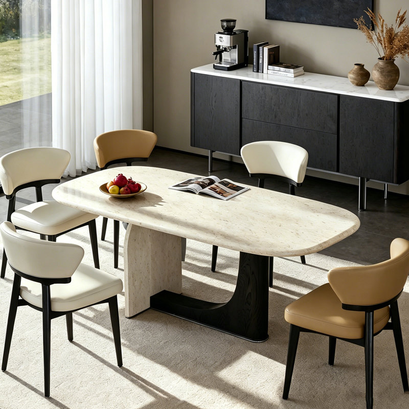 Table de salle à manger 78,74 po Wabi-Sabi Art Travertine, H 29,53 po x l 78,74 po x P 35,43 po