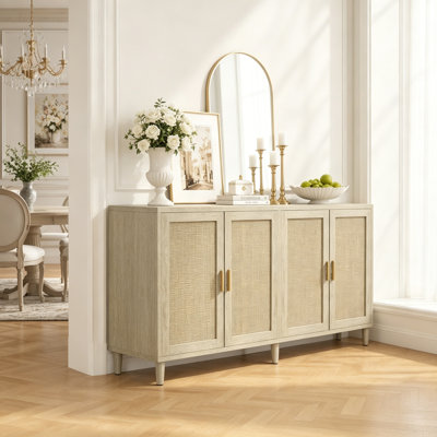Rattan Buffet Cabinet with Storage and Adjustable Shelves