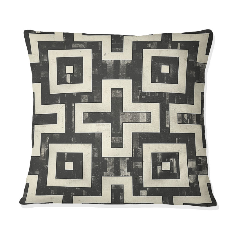 Coussin Mid-Century Maze II - Mid-Century noir beige, H 16 po x l 16 po