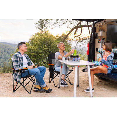 2 Pack Oversized Fully Padded Camping Chair Heavy Duty Quad Fold Arm Chair Support 350 LBS With Cup Holder, Collapsible Lumbar Back Chair Portable For Outdoor, Black