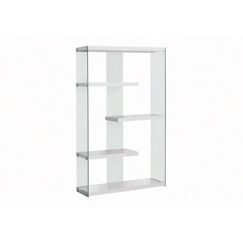 Bookshelf, Bookcase, Etagere, 5 Tier, 60"H, Office, Bedroom, Clear Tempered Glass, Contemporary