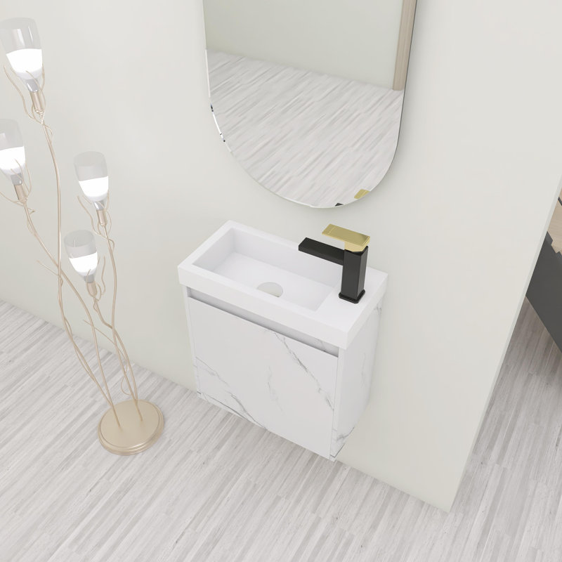 Aayisha 19.74'' Single Bathroom Vanity with Resin Top, Glossy White, Glossy White