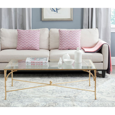 Modern & Durable Hailey Coffee Table –Slim Faux Bamboo Frame with Crossbar Stretcher at Home, Office