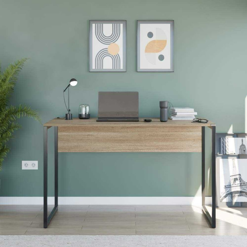 Light Walnut Study Desk | 100% Melamine Coated Particle Board, Wall-Mountable with Additional Storage | Modern Industrial Design, Perfect for Home Office & Study Spaces