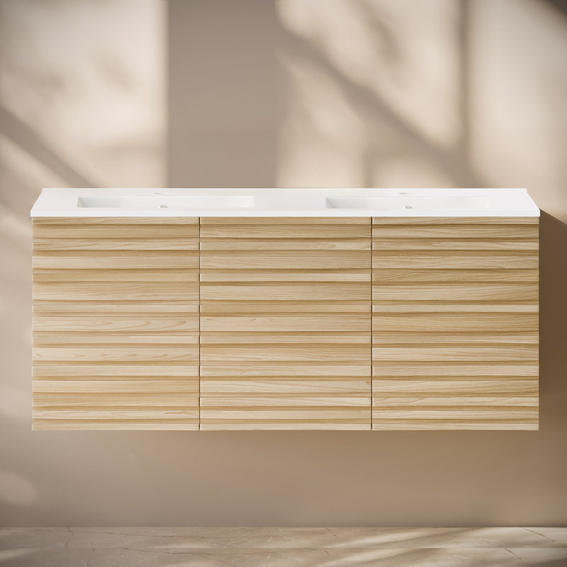 Ensemble de meuble-lavabo mural 48 po Wachter, Trou simple, Naturel
