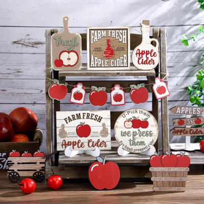 19 PCS Vintage Fall Tiered Tray Decor Fall Farmhouse Home Decor Set Fall Wood Tray Decor Autumn Pumpkin Tiered Tray Decorative Fall Tray Sign For Tabletop Kitchen Office Decorations