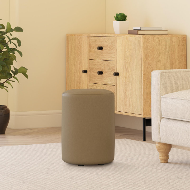 Faux Leather Round Stool Seating , Truffle Light Brown