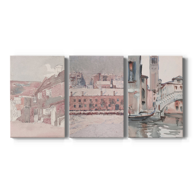 Paysage rétro CLxxxxi - Toile tendue avec châssis sur mesure - 3 pièces, H 48 po x l 96 po
