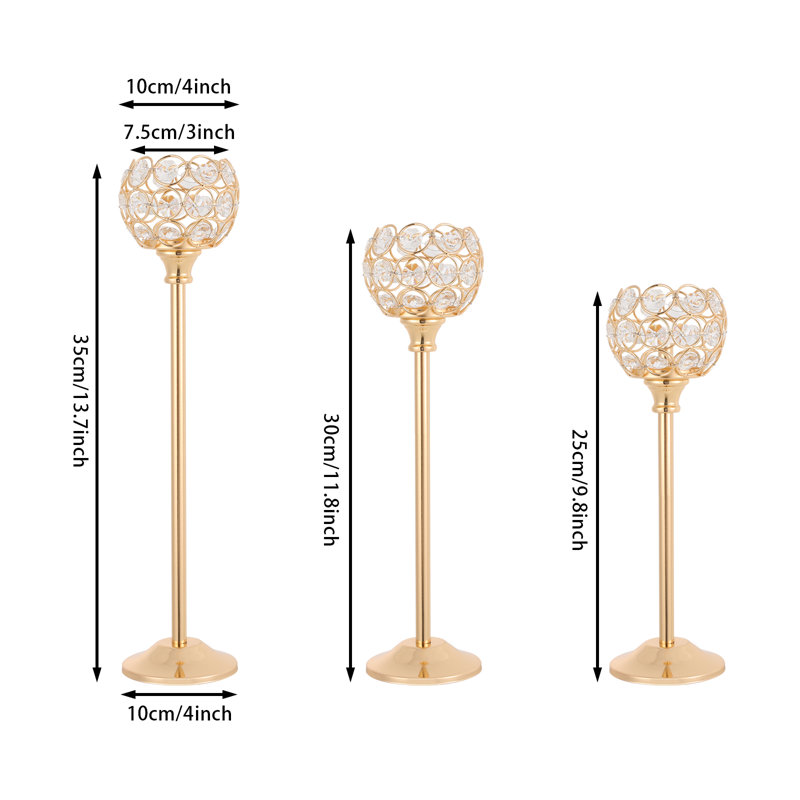 20-Piece Metal & Glass Candle Holder Set, Tiered Beaded Table Centerpiece Candlesticks For Wedding And Living Room, Gold, 20