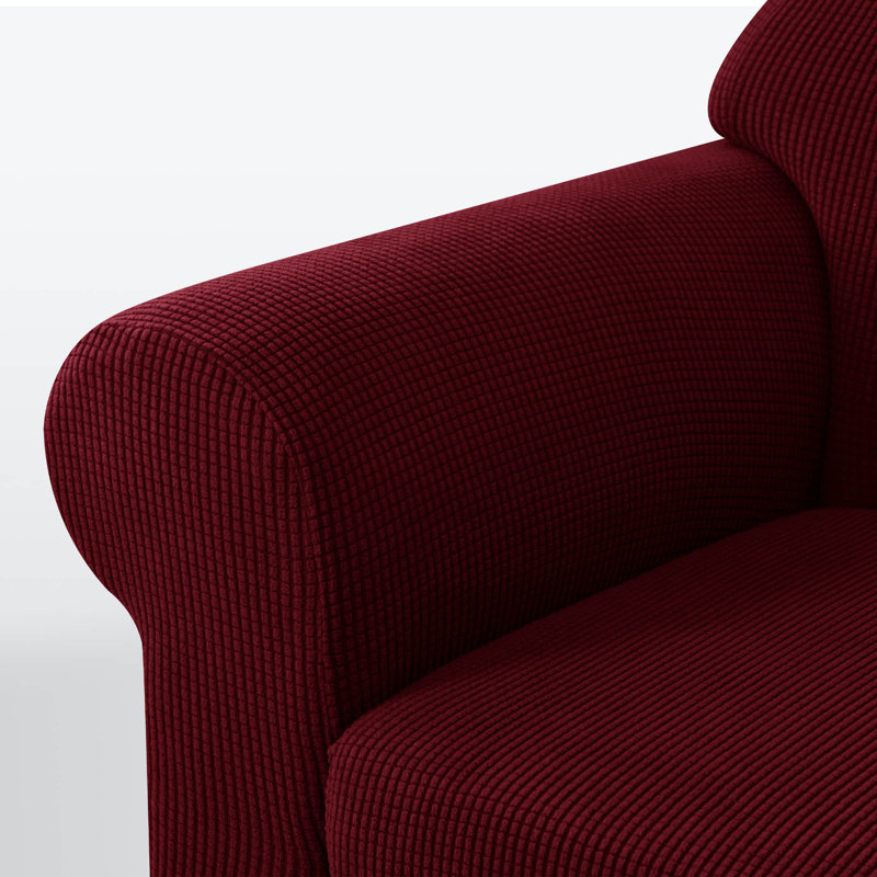 Soft Spandex Stretch Box Cushion Sofa Slipcover, Burgundy, 104cm H x 235cm W x 107cm D