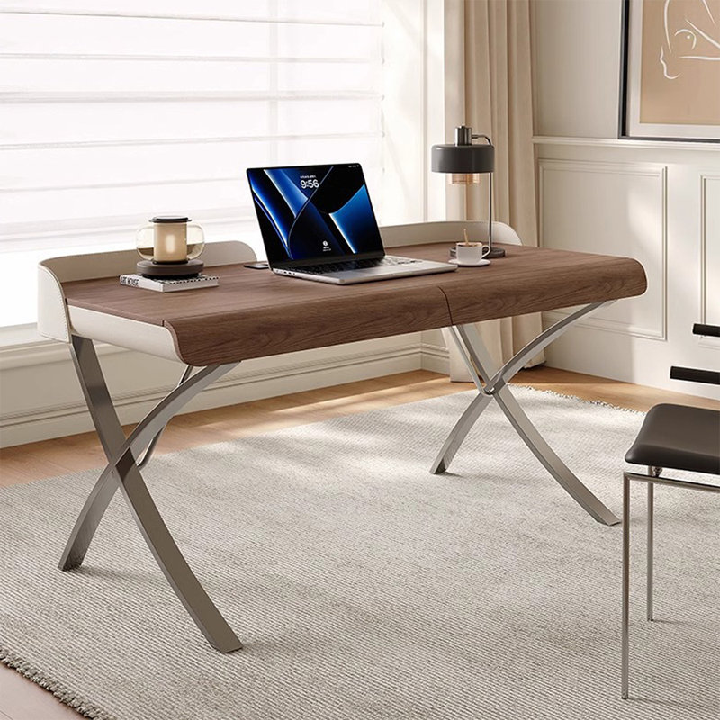 Bureau rectangulaire en noyer massif + bois manufacturé avec 2 tiroirs, H 29,53 po x l 47,24 po x P 25,59 po