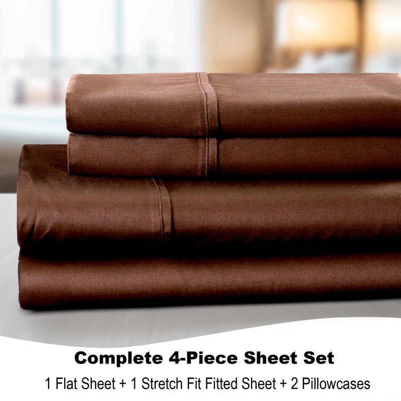 Ensemble de draps 300 fils en coton BedTite, Ensemble de drap pour lit très grand avec drap-ho, Chocolat
