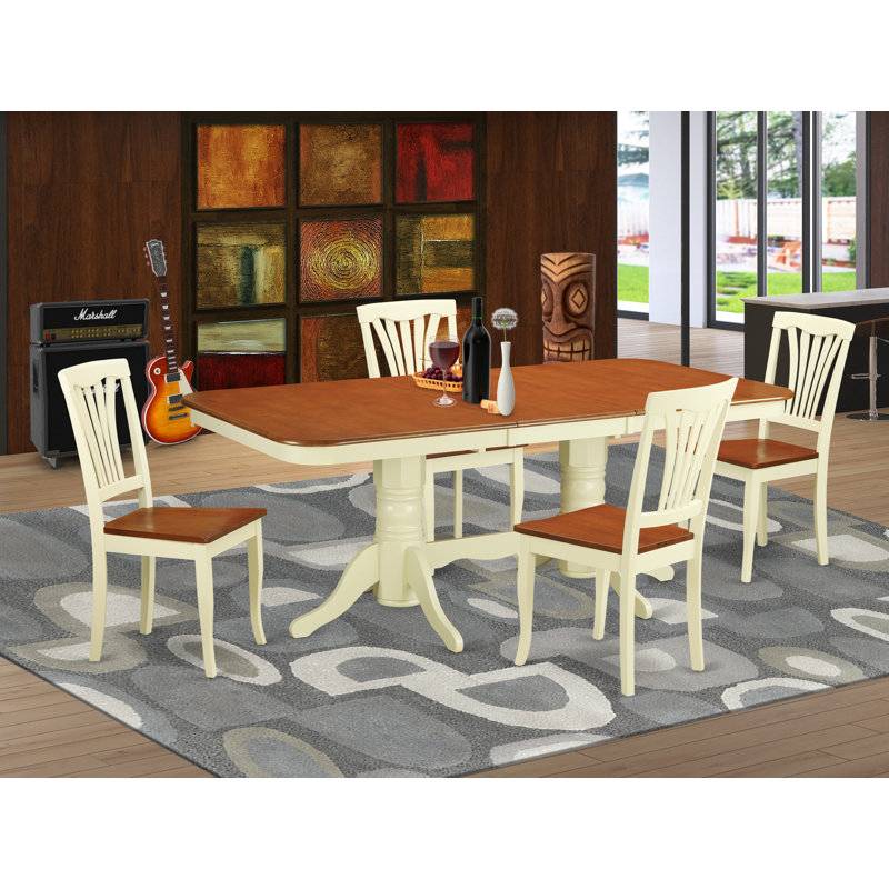 L'ensemble de table de cuisine 5 pièces pour 4 personnes comprend une table de salle à manger rectangulaire avec rallonge papillon et 4 chaises de salle à manger, babeurre et cerise