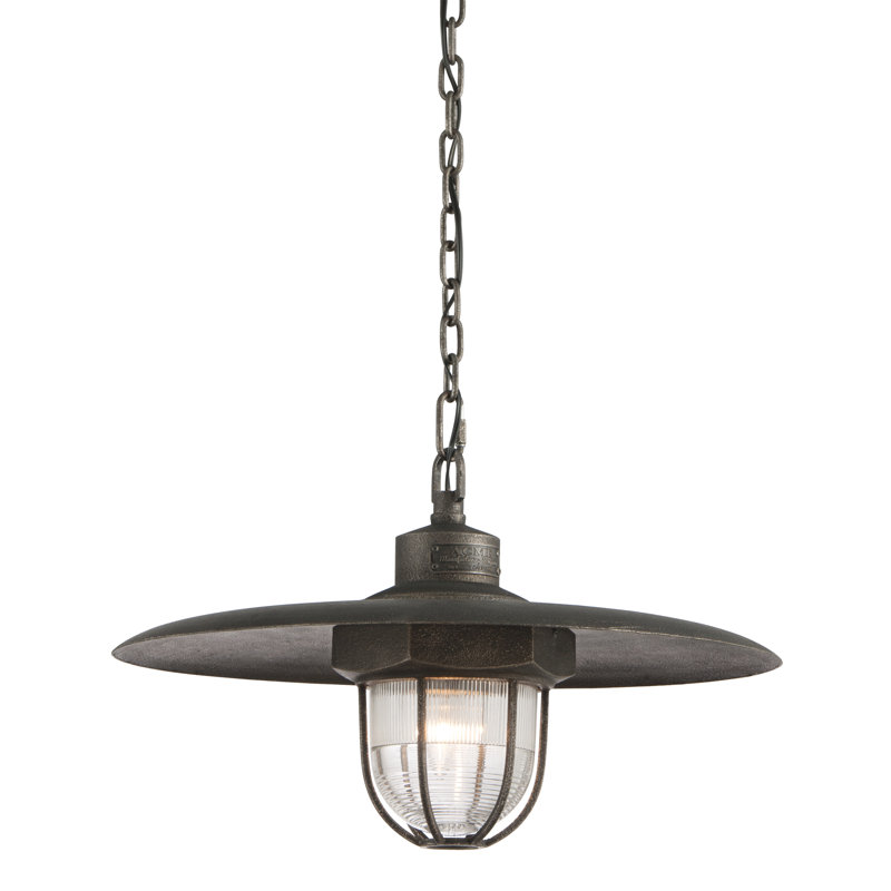 Industrial Silver Glass Pendant Light with LED Bulb