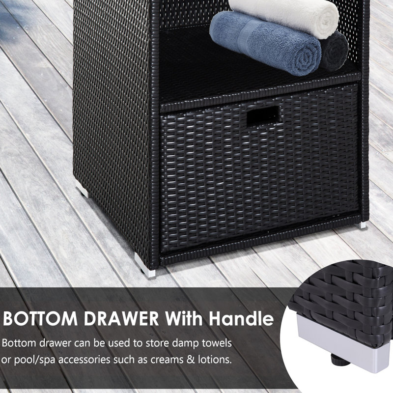 Spa Drawer Shelf Basket Organizer Rack - Waterproof Plastic , 2 Shelves, For Indoor And Outdoor Use, Dark Brown Pool Towel With Storage Pe 1 Drawer,
