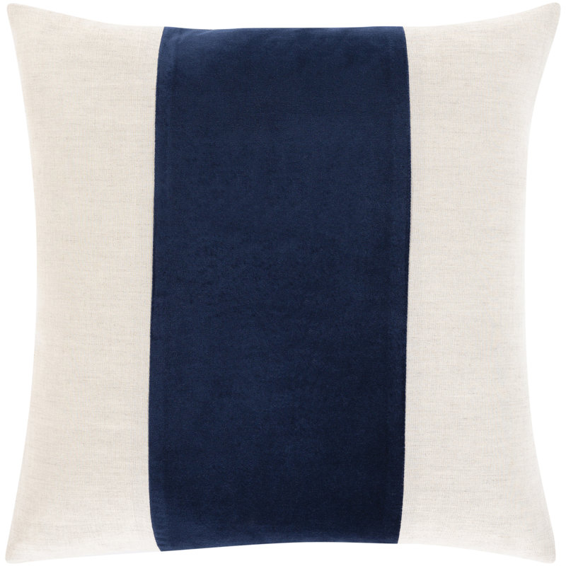 Navy and Ivory Striped Cotton Blend Square Throw Pillow