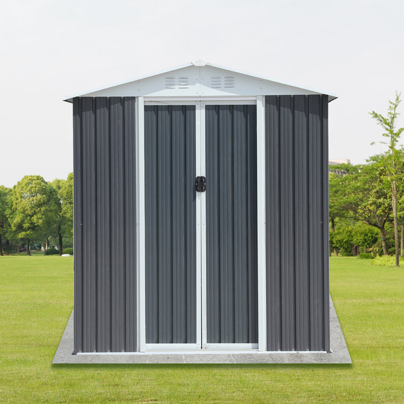 Gray Galvanized Steel and Aluminum Apex Roof Outdoor Storage Shed